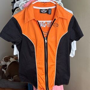 Harley-Davidson Women's Black and Orange Zip Shirt